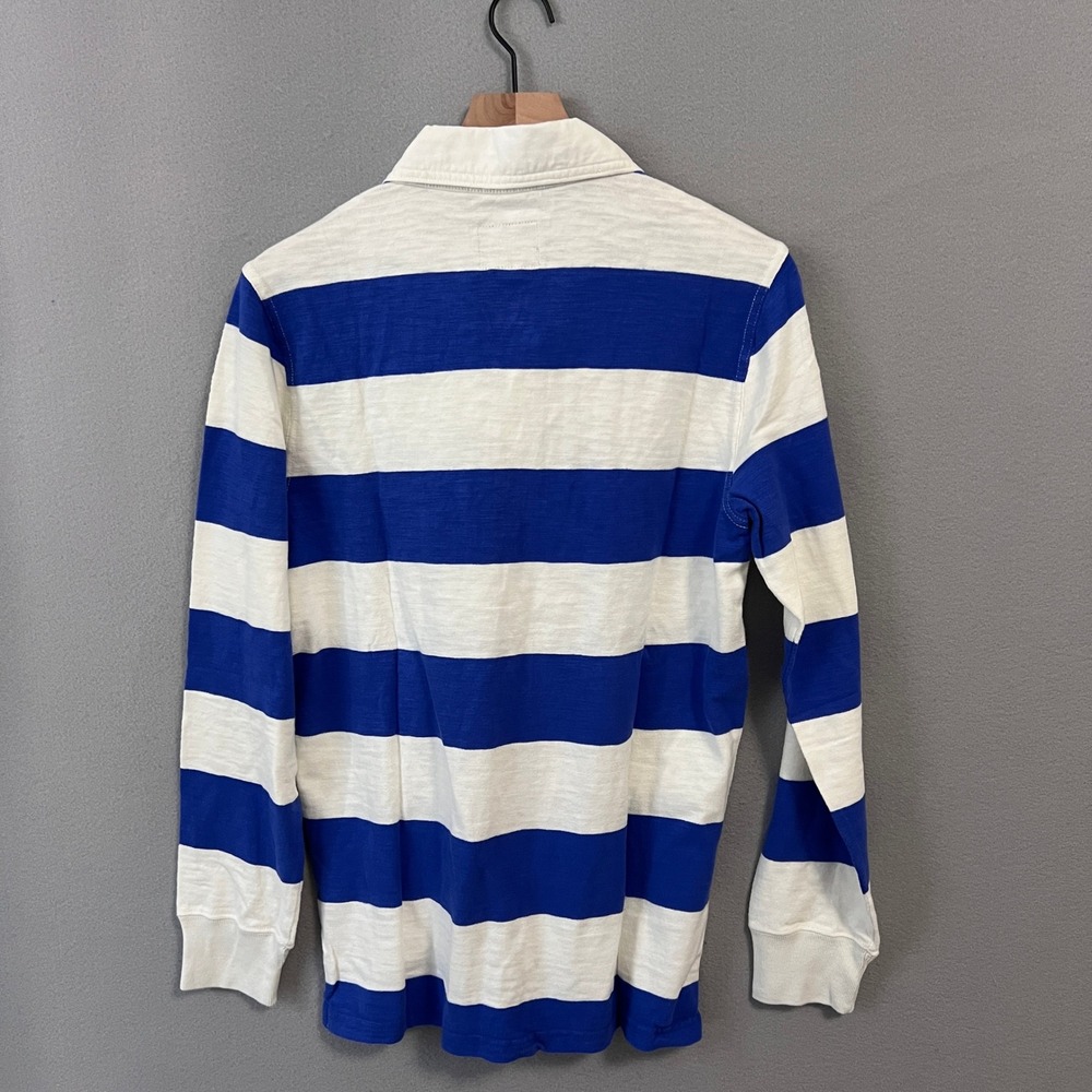 Abercrombie & Fitch Rugby Shirt Men M Blue White Striped Spellout Logo NWT - Picture 2 of 12